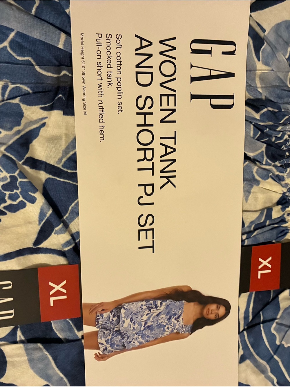 GAP Blue and White Floral Woven Tank & Short PJ Set